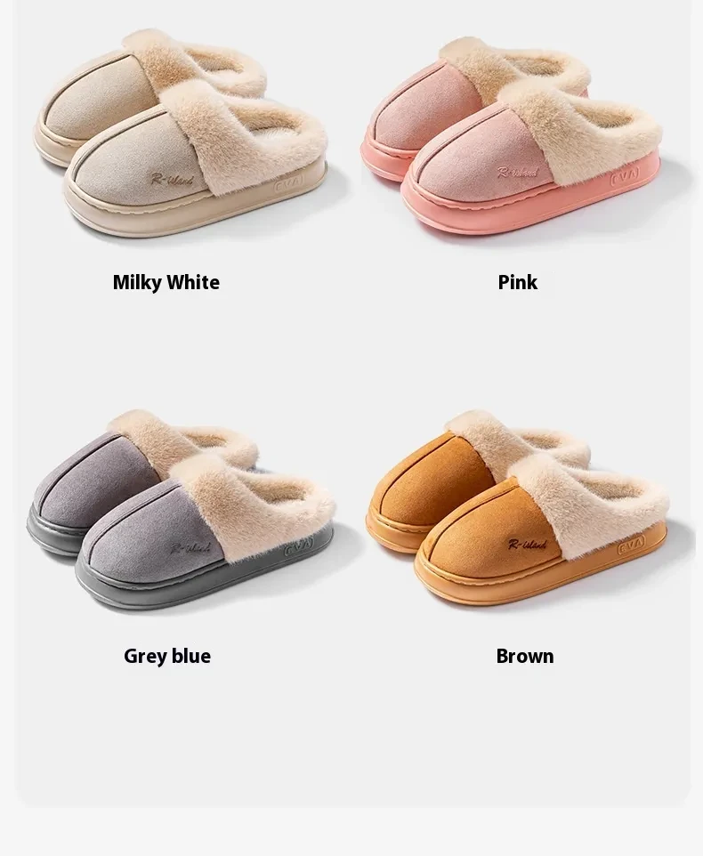 New Winter Cosy Warm Couple Style Concise Fluffy Slippers Women Men Non-slip Soft Slides Indoor Mule Ladies' Home Cotton Shoes