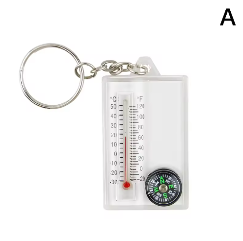 Outdoor Mountaineering Buckle Compass Pointer Mini Keychain Thermometer Compass Key Hook Camping Tools