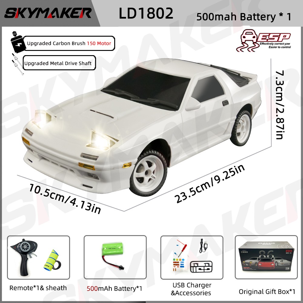AE86 Model RX-7 FC 1:18 RC Drift Car - 2.4G Remote Control with ESP Gyroscope and LED
