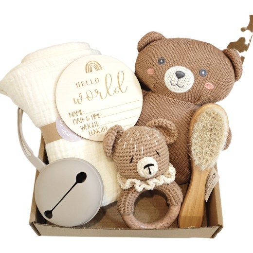 Gift Box Plush Bear Toy Soothing Handbell 60 60cm Saliva Towel Cover Blanket