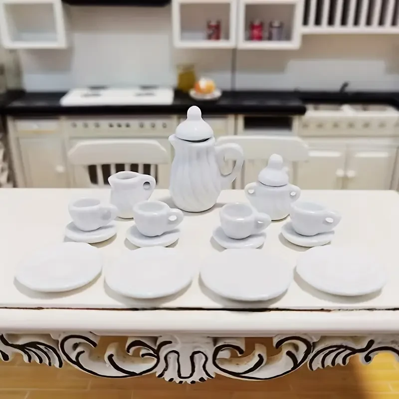 15pcs Mini Ceramic Tea Set Dollhouse Accessories