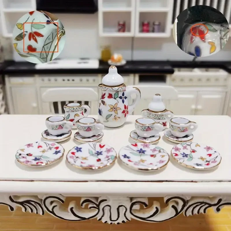 15pcs Mini Ceramic Tea Set Dollhouse Accessories