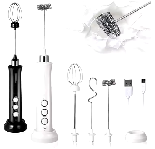Wireless Rechargeable Electric Milk Frother - 3 Speeds, Handheld Foam Maker for Latte, Cappuccino, Hot Chocolate