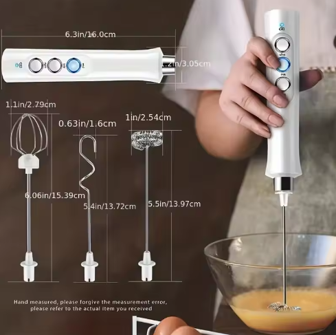Wireless Rechargeable Electric Milk Frother - 3 Speeds, Handheld Foam Maker for Latte, Cappuccino, Hot Chocolate