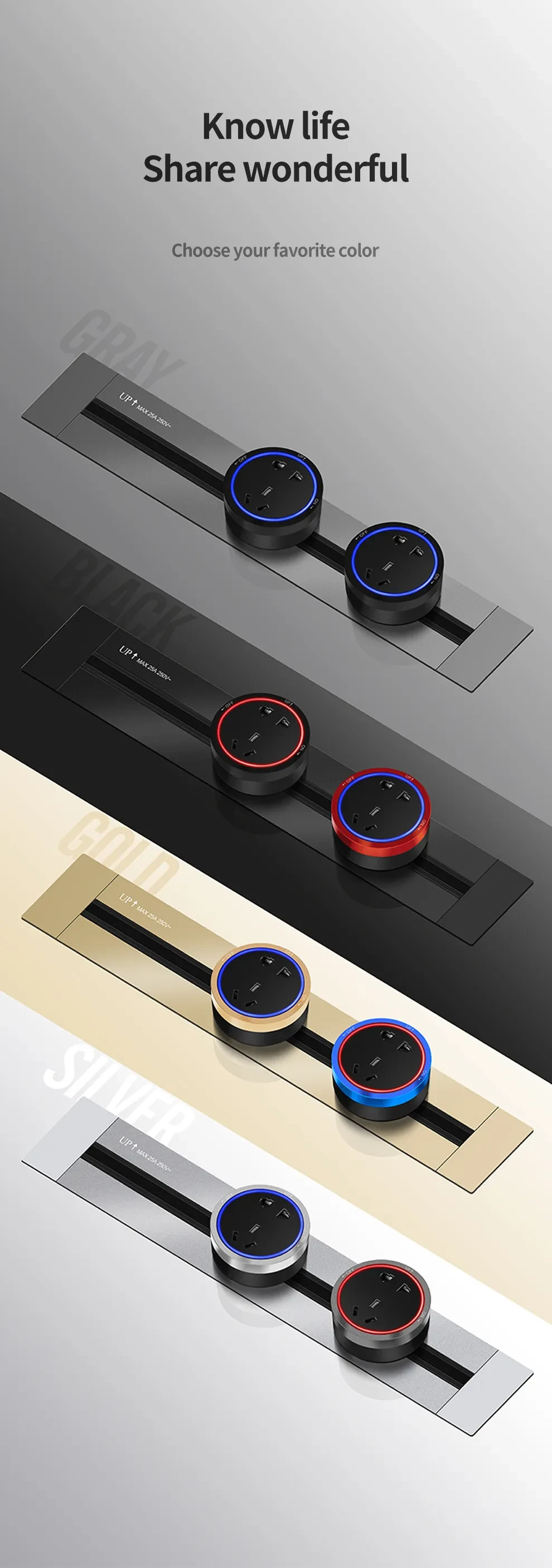 Concealed Wall Socket Electrical Rail For Kitchen