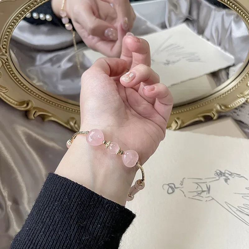 Natural Crystal Bracelet Women Love Hand String Hibiscus Stone