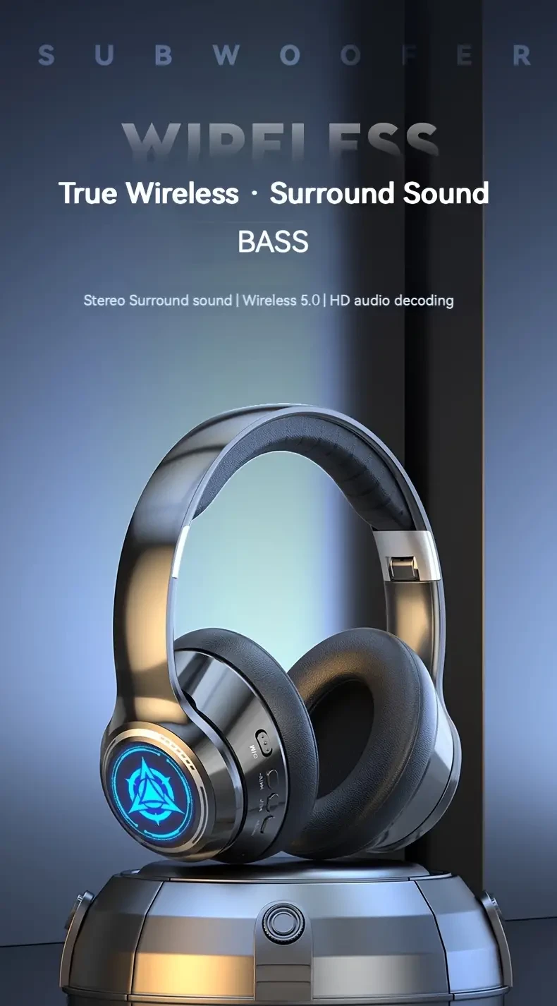 Wireless Gaming Headset With Full Ear Coverage And Low Latency, Cool LED Lighting, 400 MAh Battery For 40 Hours Of Battery Life, Wireless 5.3 Chip, Super Bass, HD Calls