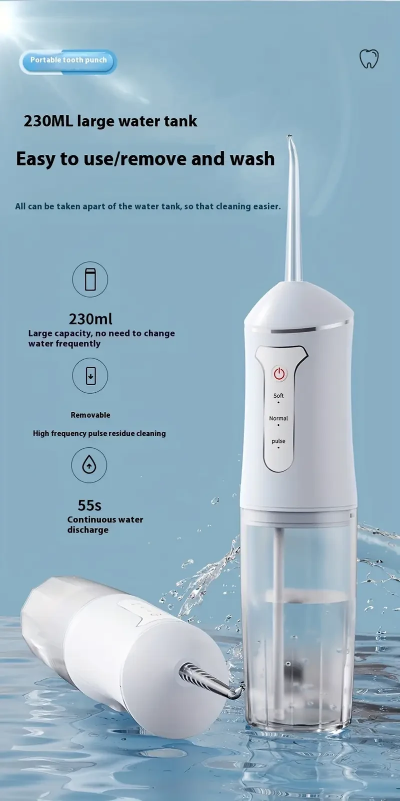 Rechargeable Cordless Water Flosser with 4 Nozzles - USB Powered, 360 Rotating Spray Head for Deep Cleaning Teeth & Gaps, Perfect Holiday or Christmas Gift