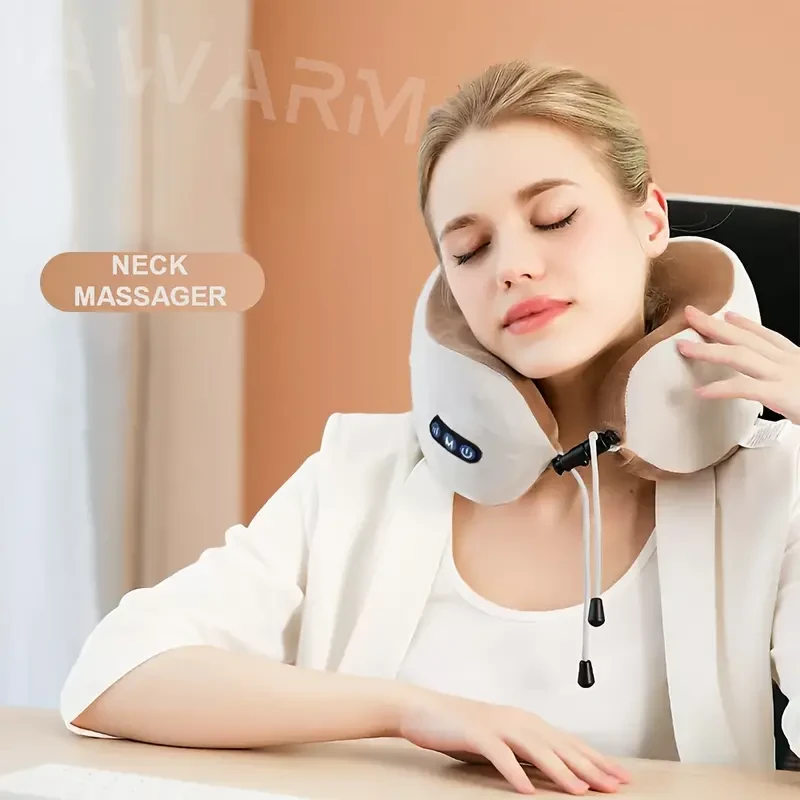 Electric Neck Massager, U-shaped Massage Pillow Cervical And Neck Massager With Durable Memory Sponge, Massage Pillow With Heat, Deep Tissue Kneading For Relax Airplane Car Travel Office Home Holiday Gift Mother's Day Gift