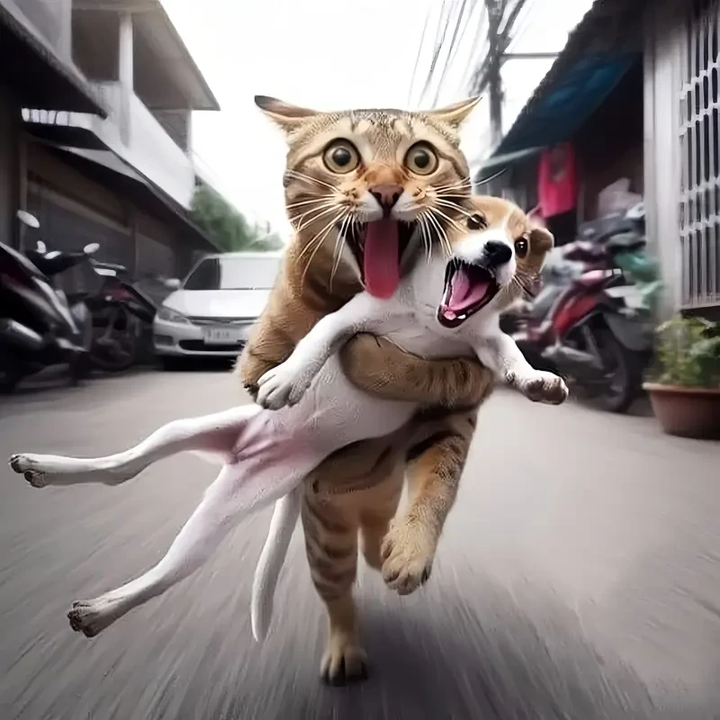 Funny Cat and Dog Art Poster