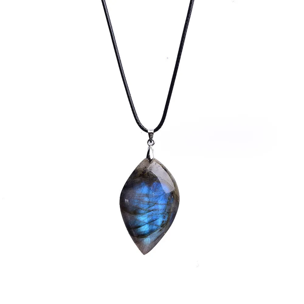 Natural Elongated Stone Moonlight Stone Leaves Blue Moonlight With Shape Pendant