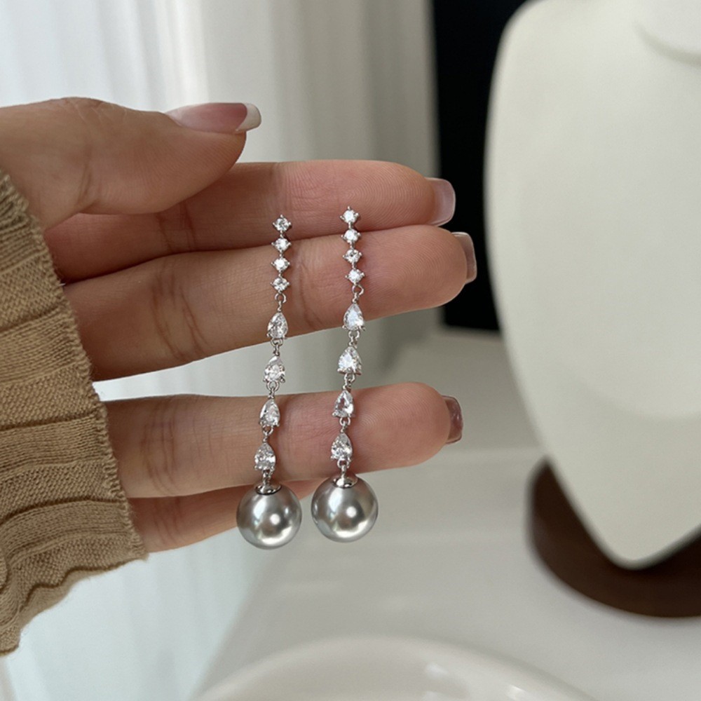 Zircon Long Pearl Earrings Women's Retro
