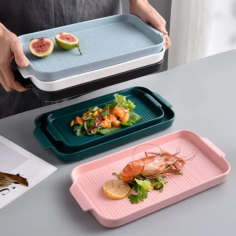 Rectangular household ceramic plate steak plate