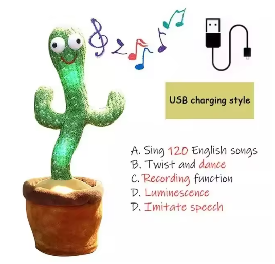 A Talking Cactus Toy That Can Be Charged, Recorded, and Repeated. Suitable for Spanish, English, and Arabic Voice Changer