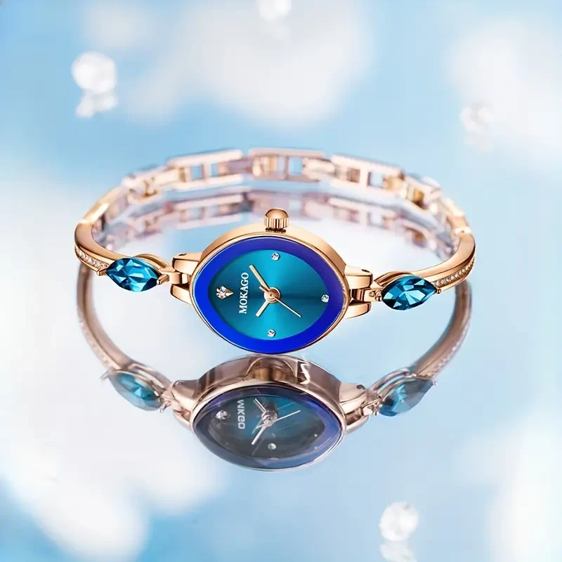 MKGO Luxury Blue Crystal Quartz Bracelet Watch