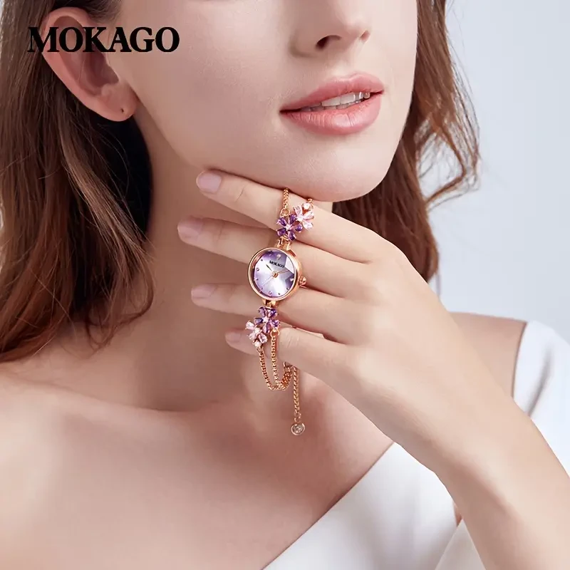 MKGO Violet Flower Crystal Quartz Bracelet Watch