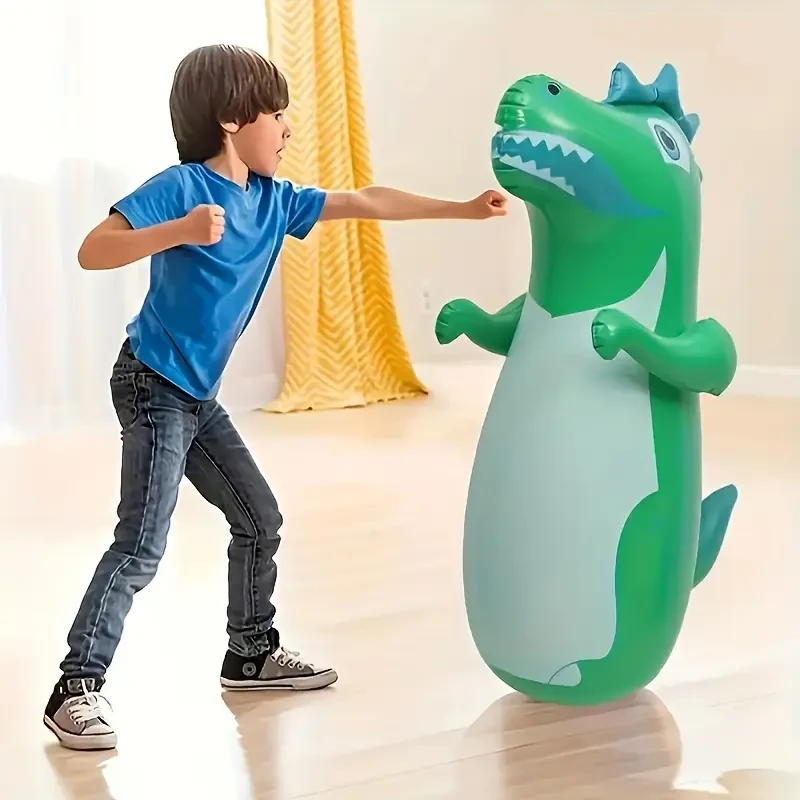 Youngsters' Dinosaur Inflatable Punching Bag - Durable PVC, Ideal for Ages 3-6, Outdoor Exercise & Fun - Available in Pink/Green/Yellow