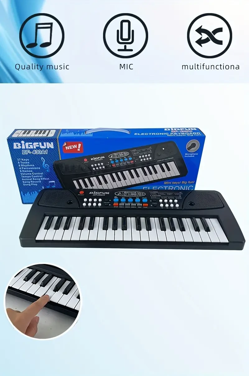 Beginner-Friendly 37-Key Digital Piano Keyboard with Microphone - Perfect for Music Education & Interactive Learning, Battery Powered