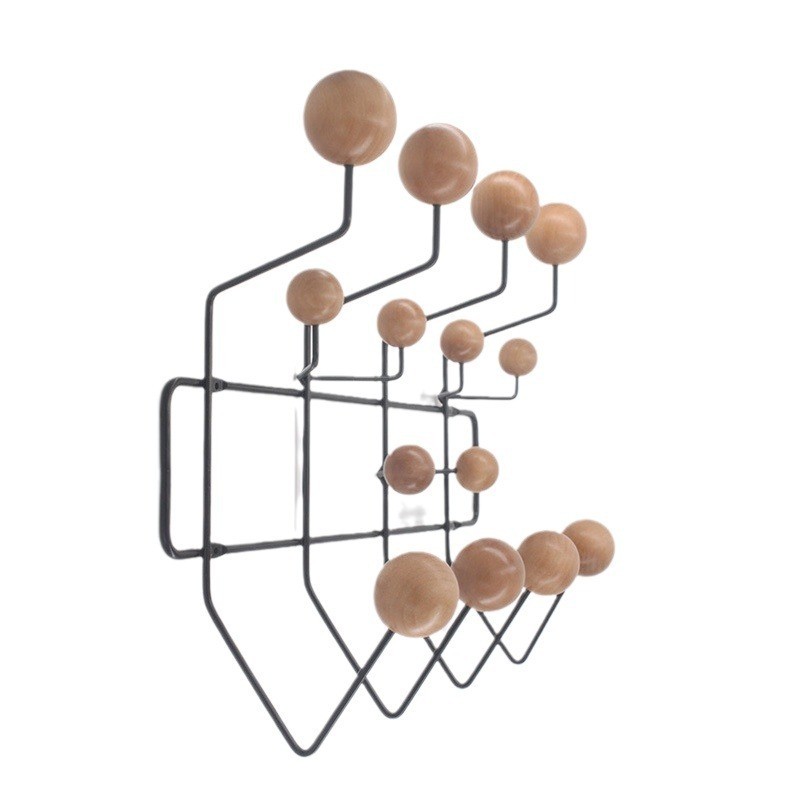 Kindergarten Iron Coat Rack with Solid Wood Ball