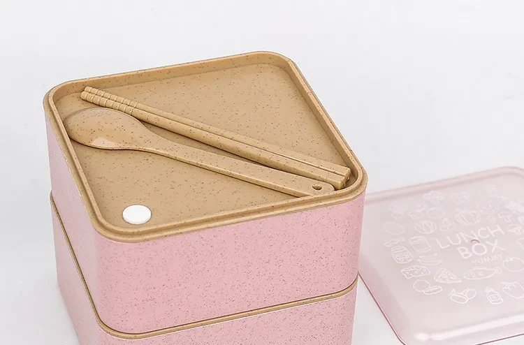 Double-Layer Square Wheat Straw Lunch Box