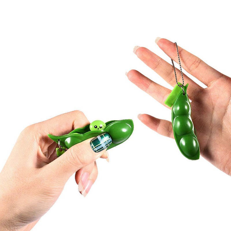2Pcs Peapod Fidget Toy Squeeze Bean Edamame Pea Keychain Keyring