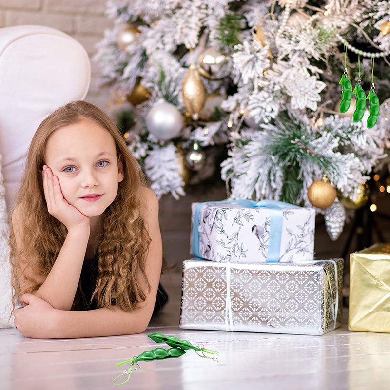 2Pcs Peapod Fidget Toy Squeeze Bean Edamame Pea Keychain Keyring