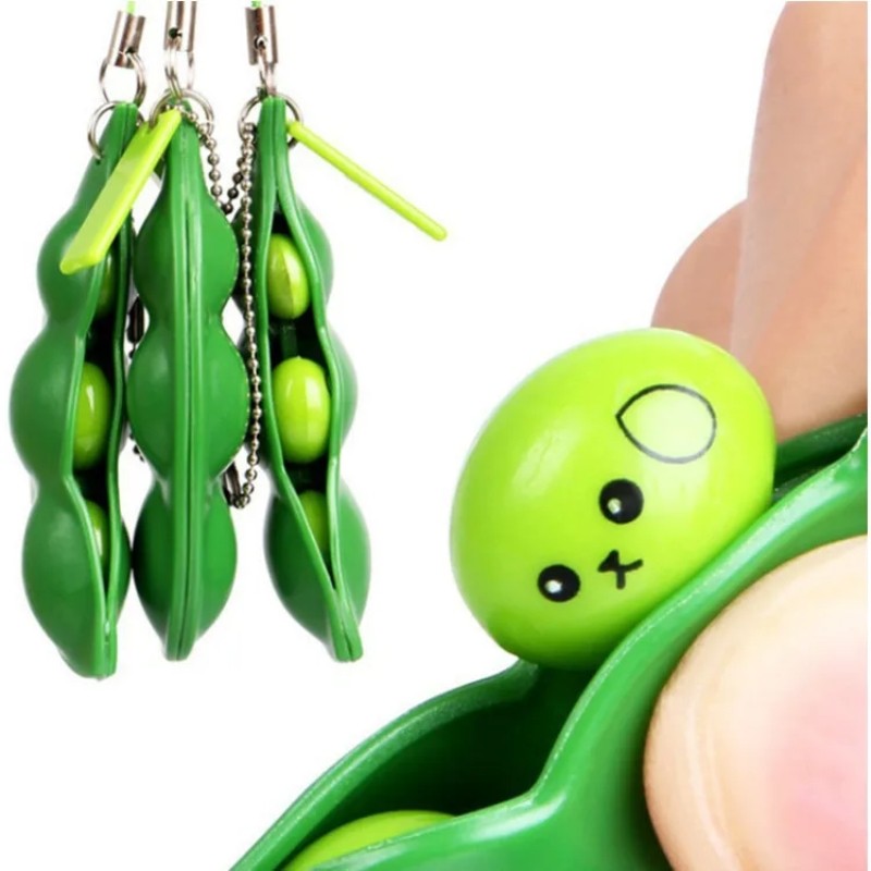 2Pcs Peapod Fidget Toy Squeeze Bean Edamame Pea Keychain Keyring