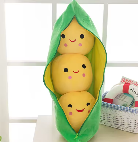 New 25cm Cute Pea Pod Pea Shape Plush Plant Doll 3 Beans With Cloth Box Creative Plush Toy 2 Color Pillows