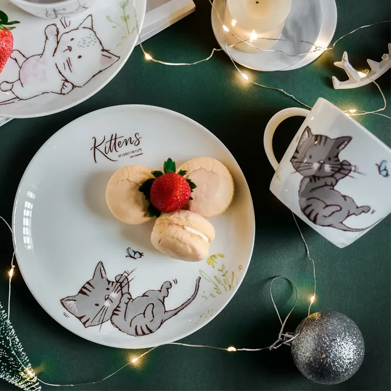 Simple Cat Ceramic Western Dish Bone China Breakfast Plate Household Tableware