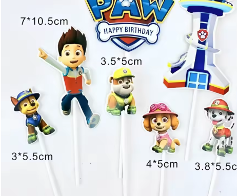 7PCS Paw Patrol Cake Decorating Set Plug-in Cartoon anime Ryder Marshall Baking Supplies Kawaii Cups Cake Card for Kids Gifts