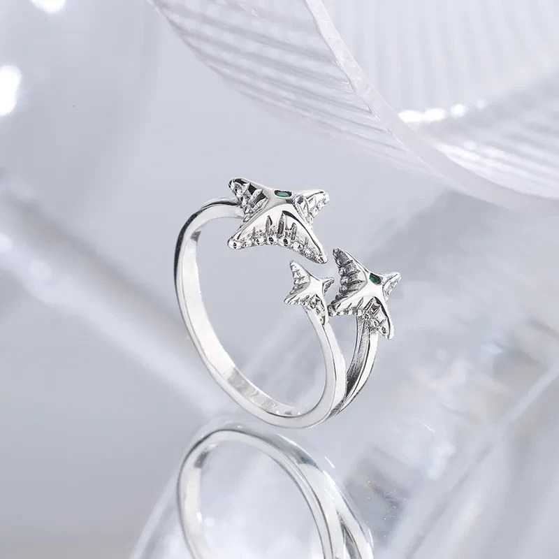 Sterling Silver Niche Design Meteor Moonlight Stone Irregular Texture Ring