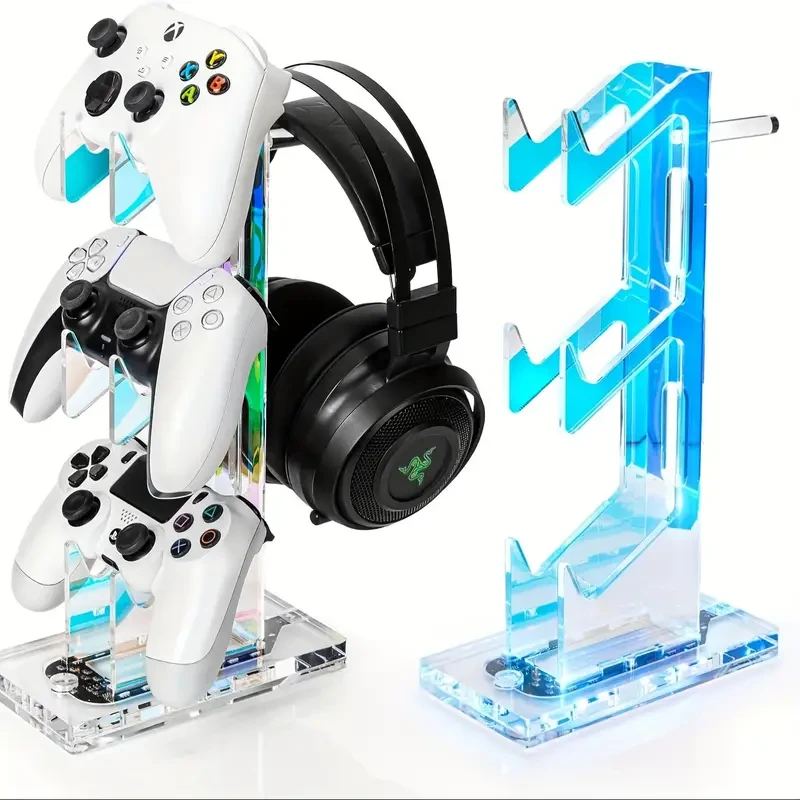 Illuminated Acrylic Game Controller Stand - 2/3 Tier, Design for PS4, PS5, Xbox ONE, Switch - Desk Organizer with Clamp Mount