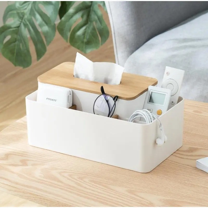 Remote control coffee table storage box tissue box