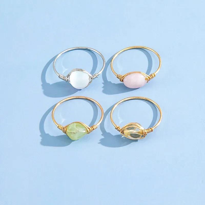 Fashion Niche Light Luxury Jewelry Natural Stone Ring Set Of 4pcs