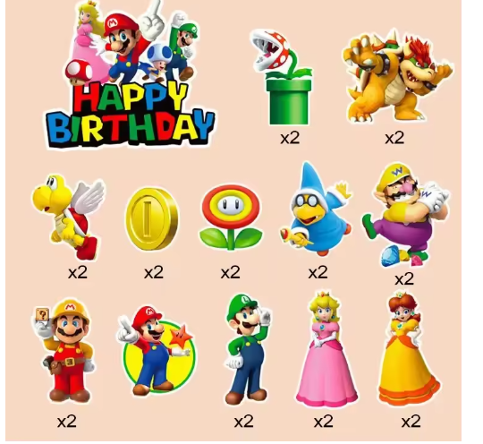 24pcs Super Marioes Bros Cake Topper Set Cartoon Figure Cute Cupcake for Kids Birthday Party Cake Candle Decoration Supplies
