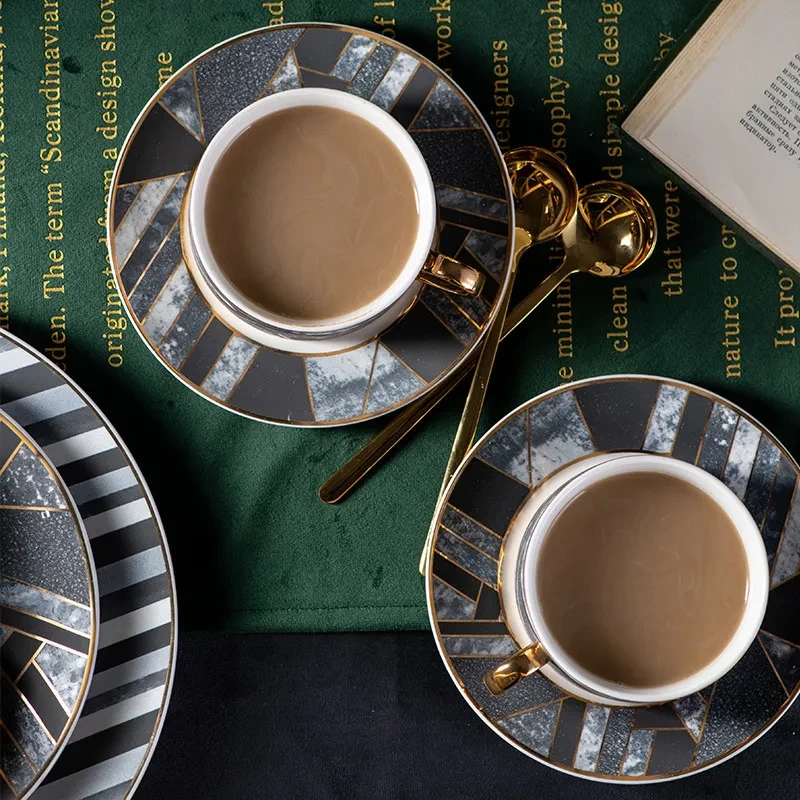 Diamond check coffee cup and saucer