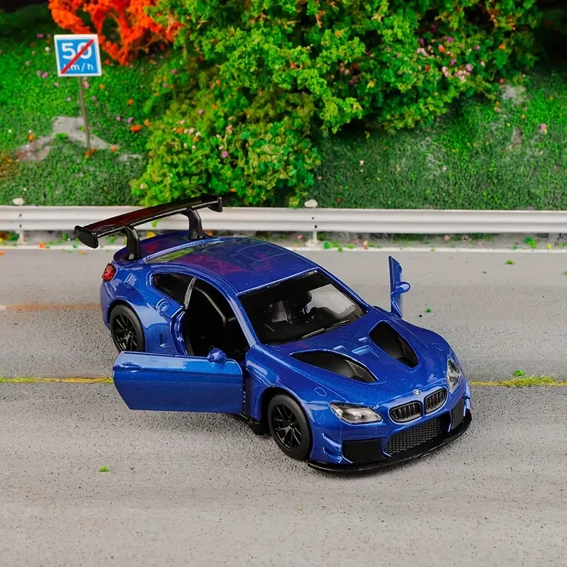 1:44 Scale BMW M6 GT3 Alloy Model Car, Blue, Collectible Toy Vehicle, Openable Doors, Kids Birthday Gift, Xbox One Interactive Game Figurine