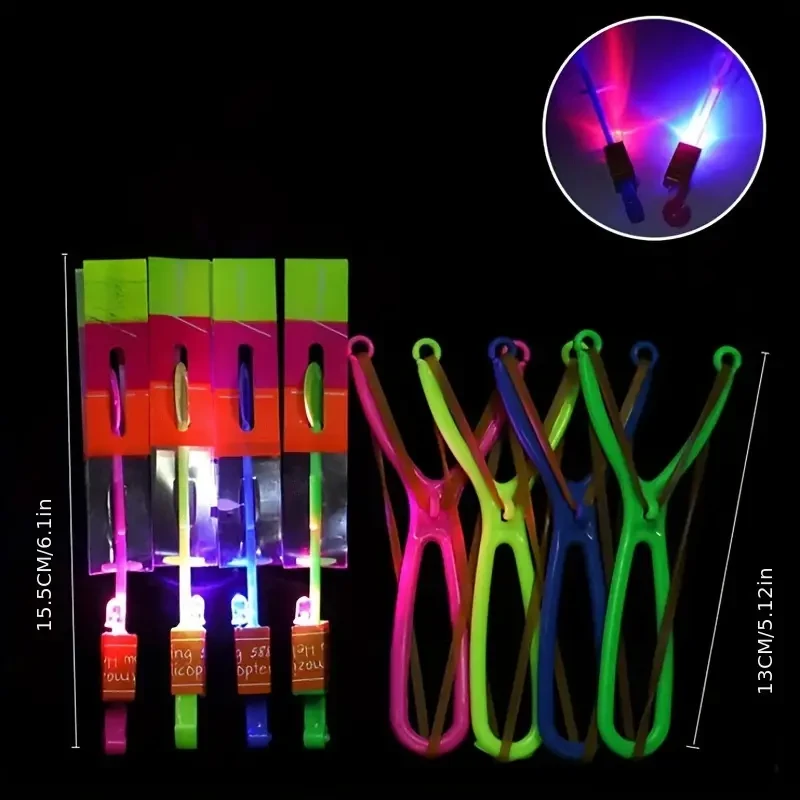 12-Pack LED Light-Up Slingshot Flying Helicopter Toys for Kids  Party Favor Glow in The Dark Fun for Ages 3-6, Durable Plastic, Assorted Colors, Ideal for Birthday, Halloween, and Christmas Gifts