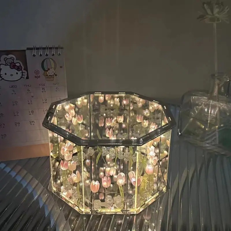 Creative Tulip Rose Octagonal Music Box Night Lamp