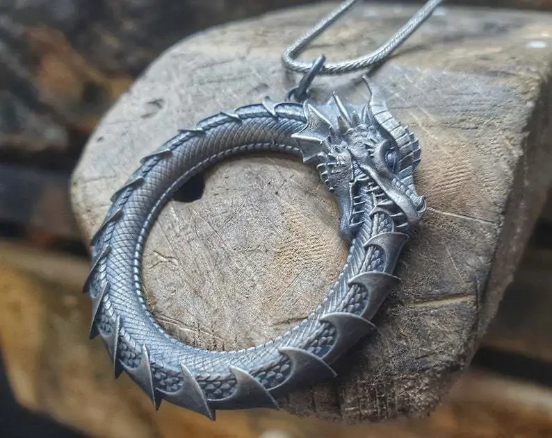 Ouroboros Pendant Necklace Men's Metal Dragon Pendant