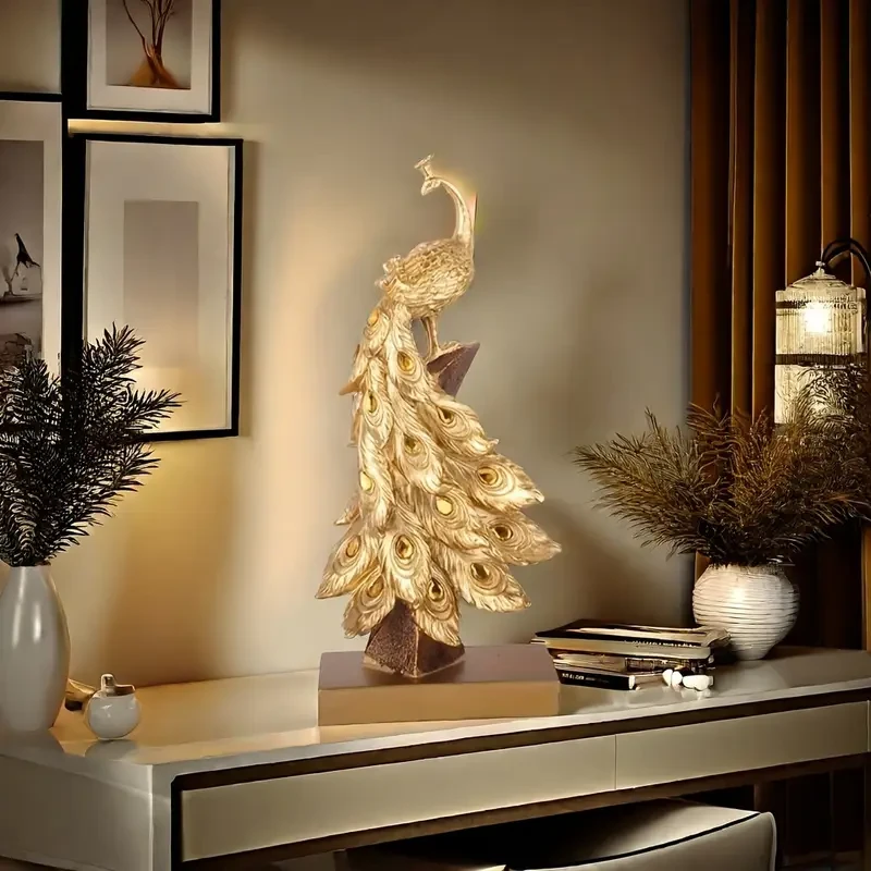 1pc Luxury Fashionable Resin Golden Peacock Figurine