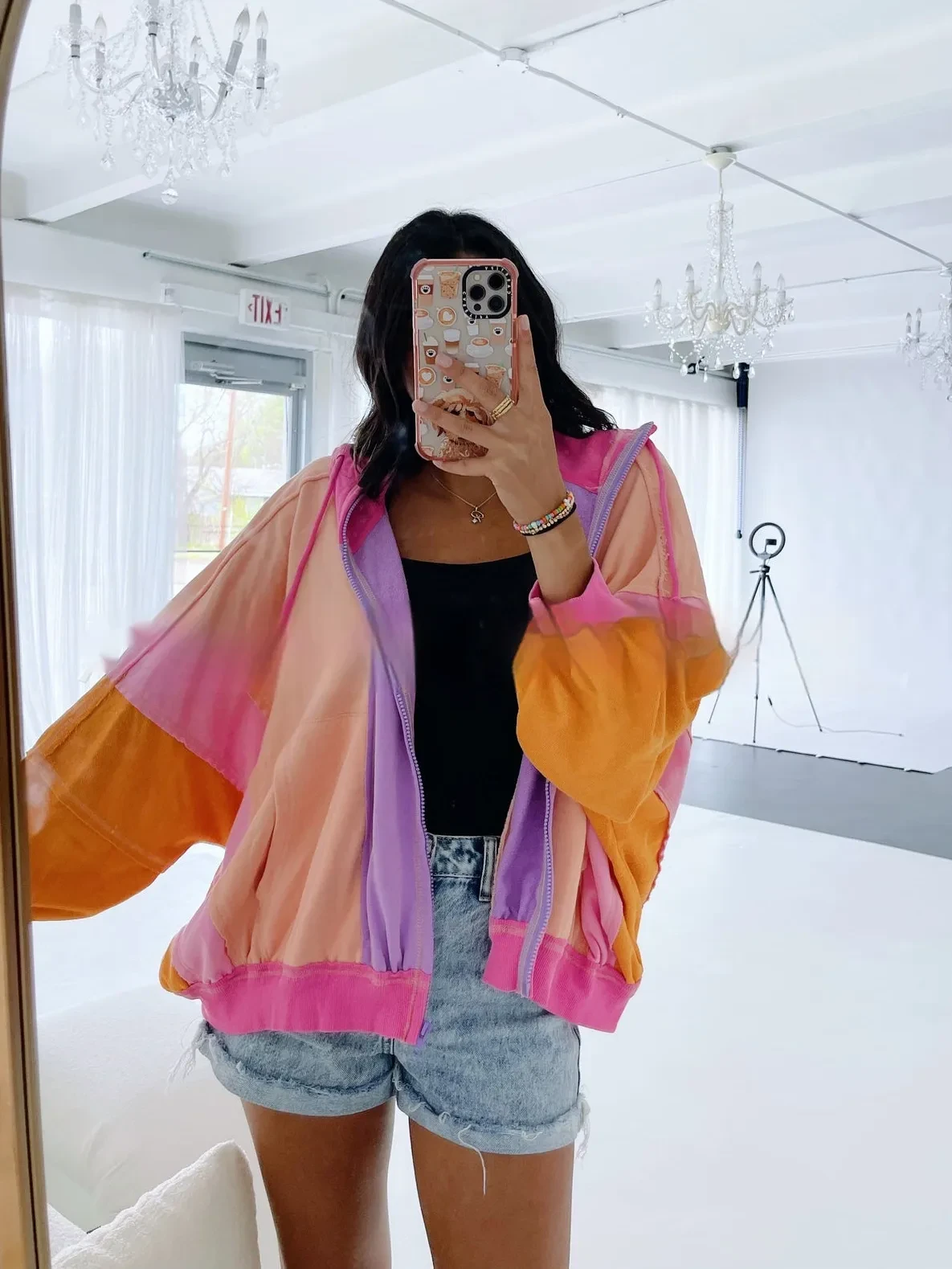 Fashion Personality Women's Colorblock Hood Jacket