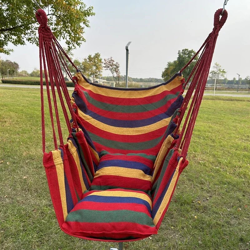 1pc Colorful Striped Canvas Hammock Chair  Durable Indoor/Outdoor Camping Swing Chair