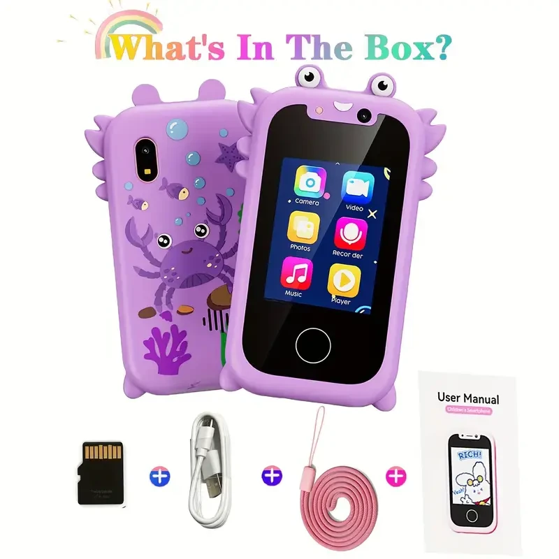 All-in-one Portable Learning Mobile Phone, Smart Camera Suitable For Aged 3-9, Toddler Music Player With Dual Cameras, Touch Screen With Educational Game Alarm Clock And Other Functions, Back-to-school Season, Birthday Gift