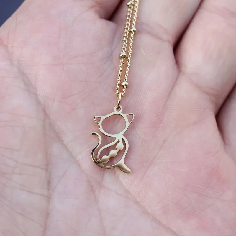 Cat Pendant Necklace Creative Titanium Steel