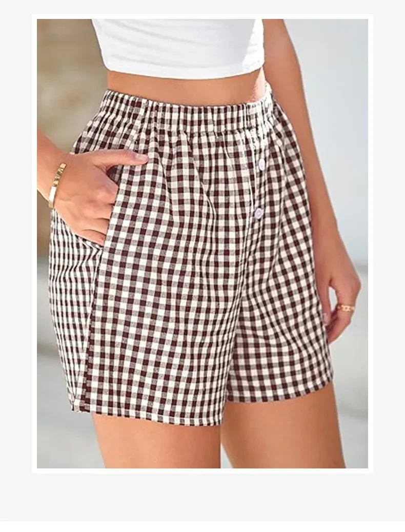 Holiday Women's Casual High Waist Loose Fashion Plaid Shorts