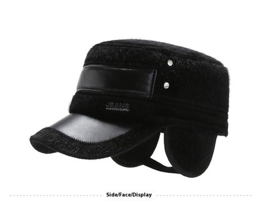 Fleece-lined Earflaps Mink-like Flat-top Cap Leisure Cold-proof Thermal Cotton Hat