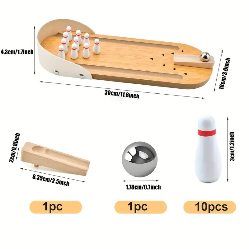 10-Pin Wooden Mini Tabletop Bowling Game Set
