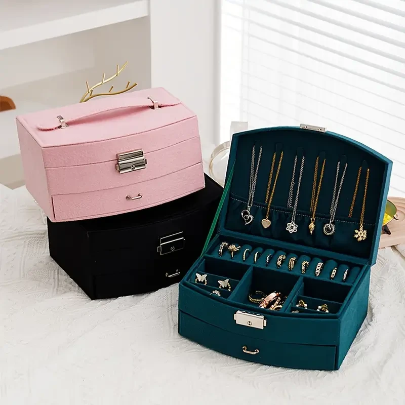 Vintage-Inspired Jewelry Organizer Box with Key Lock