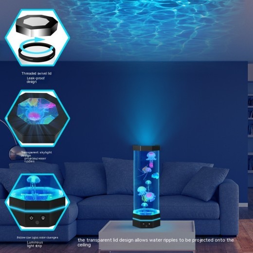 Jellyfish Lava Lamp 17 Colors Changing 15inch Jellyfish Lamp With Remote Control USB Plug-in Bubble Fish Lamp Kids Night Light Creative Projector Lamp